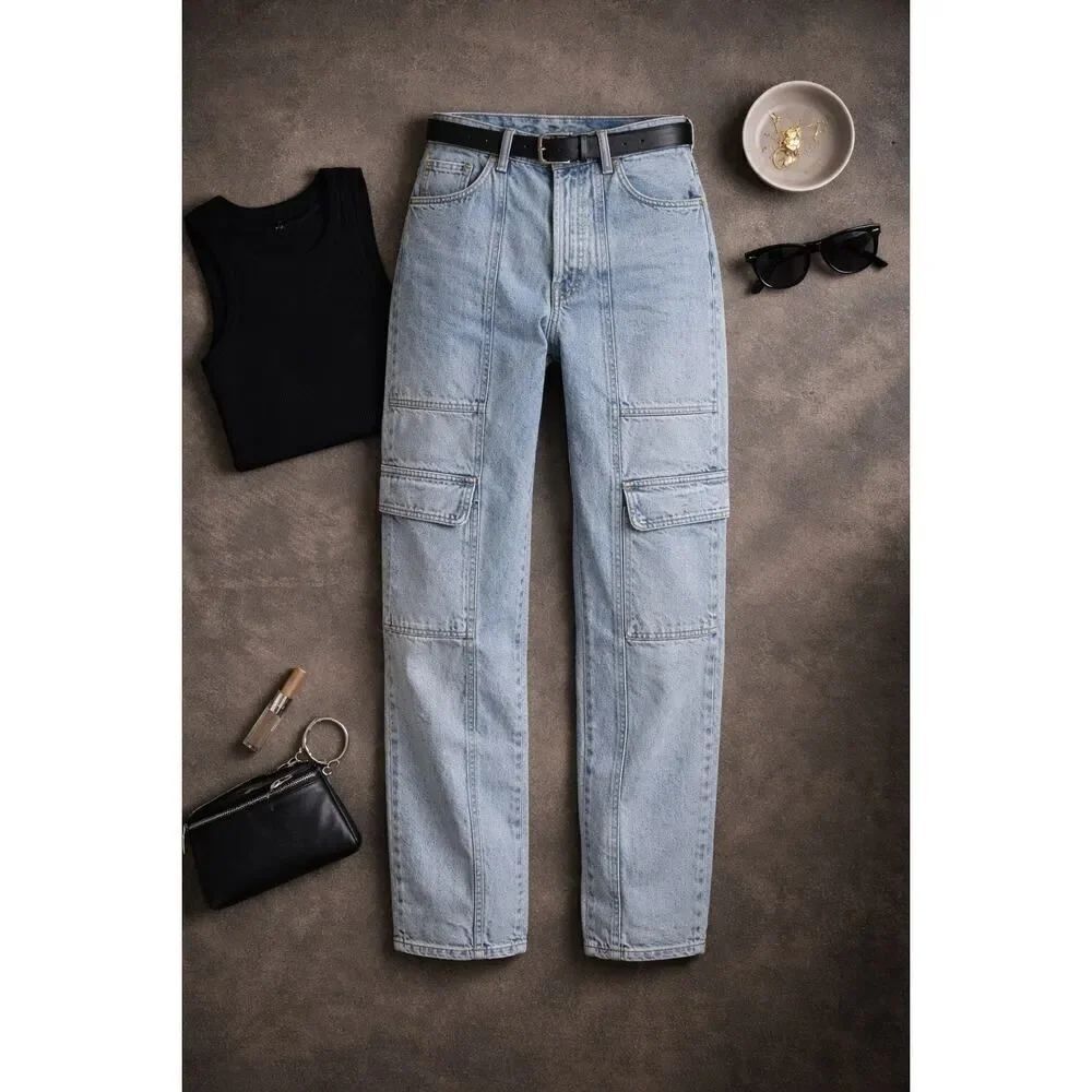 Agolde NWT Cooper Cargo Jeans High Rise Relaxed Straight Organic Denim Utility